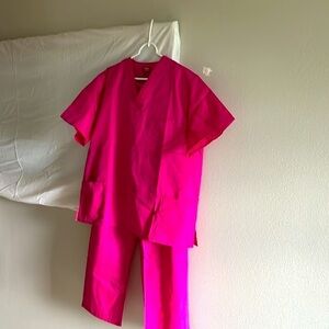 M&M Hot Pink oversized classic comfort scrubs.